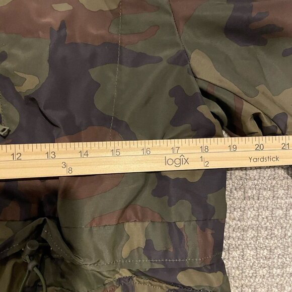 J. CREW Perfect Rain Jacket Womens Size Small Sp Green Camo Cinch Waist Hooded - Picture 6 of 8